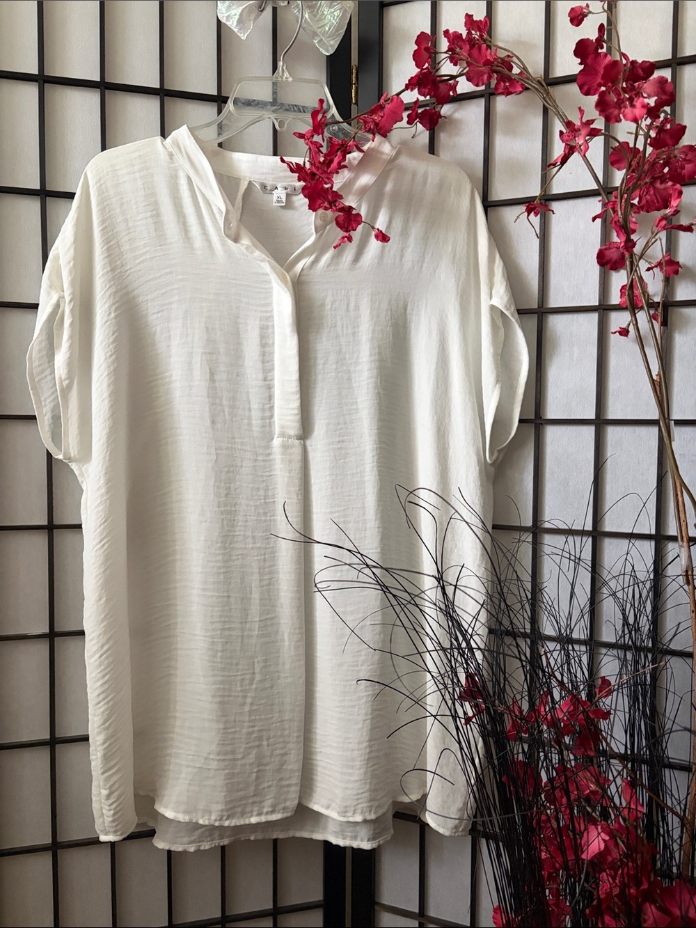 CAbi Cream Short-Sleeve Casual Button-Down Shirt